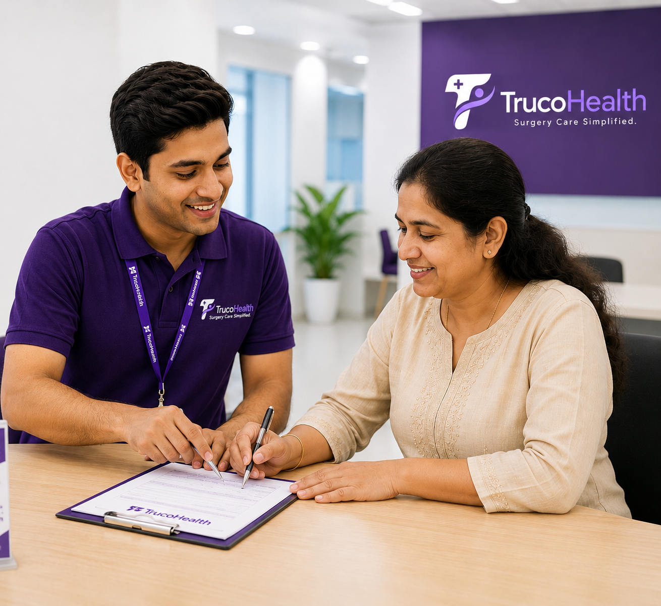 Truco Health team assisting a patient with hospital paperwork